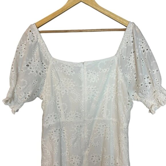 7 FOR ALL MANKIND White Eyelet Lace Short Puff Sleeve Mini Babydoll Dres… - Picture 6 of 7